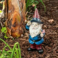 Buy 🌟 Alpine Corporation 12" Polyresin/Stone Americana Saluting Gnome with Flag Red/White/Blue 🤩