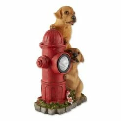 Cheapest 😍 Zingz & Thingz Zingz & Thingz 12" Polyresin 🐶 Dogs and Fire Hydrant Solar Statue Tan ⌛