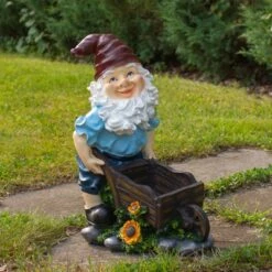 Cheapest 😍 Northlight 20" Blue and Brown Wheelbarrow Gnome Outdoor Garden Statue 🔔
