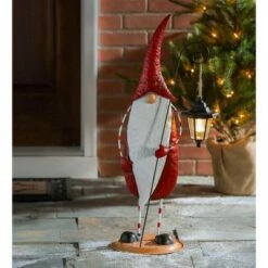 Coupon 🔔 Evergreen 30.25"H Holiday Gnome with Solar Lantern Garden Statuary 🛒