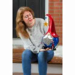 Discount 😀 Evergreen 16.5"H Twinkling Light Solar Gnome Metal Garden Statuary 🧨