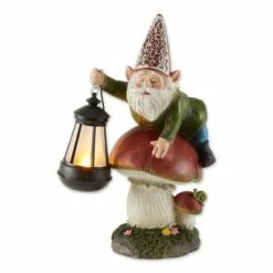 New 😉 Zingz & Thingz Zingz & Thingz 8.5" Polyresin Gnome on Mushroom Solar Statue 🎁